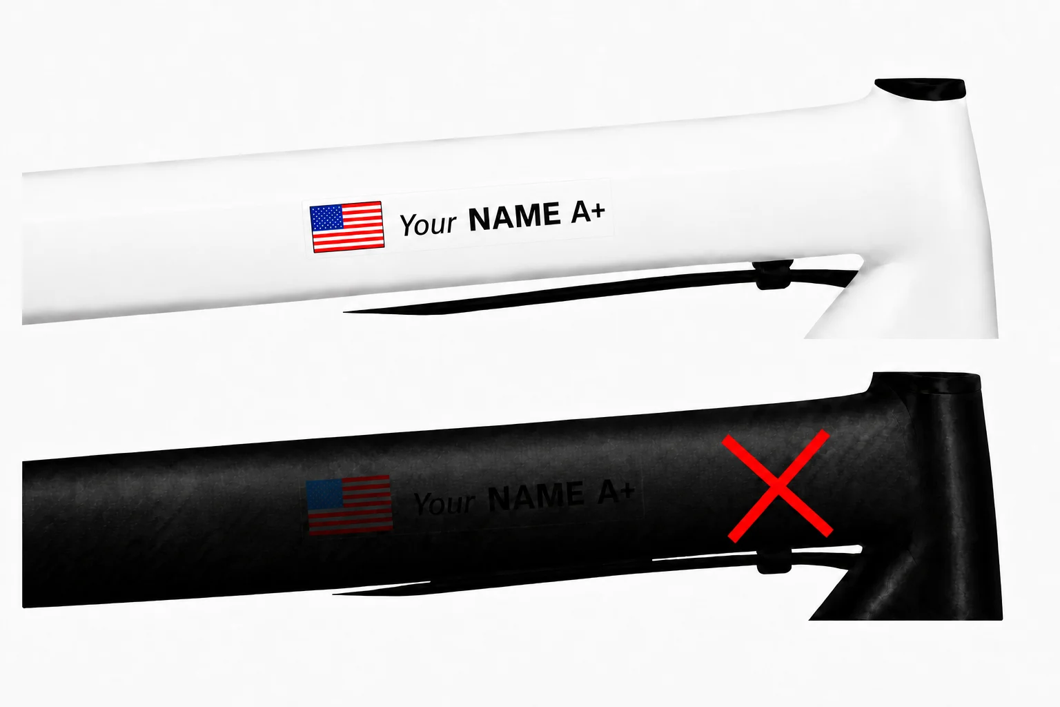 Pegatin BASIC con nombre y bandera sobre superficies claras