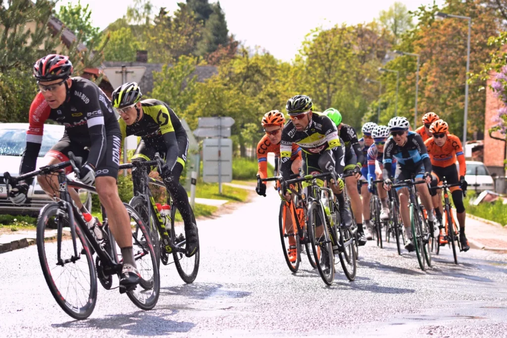 Road cyclists riding together in a group