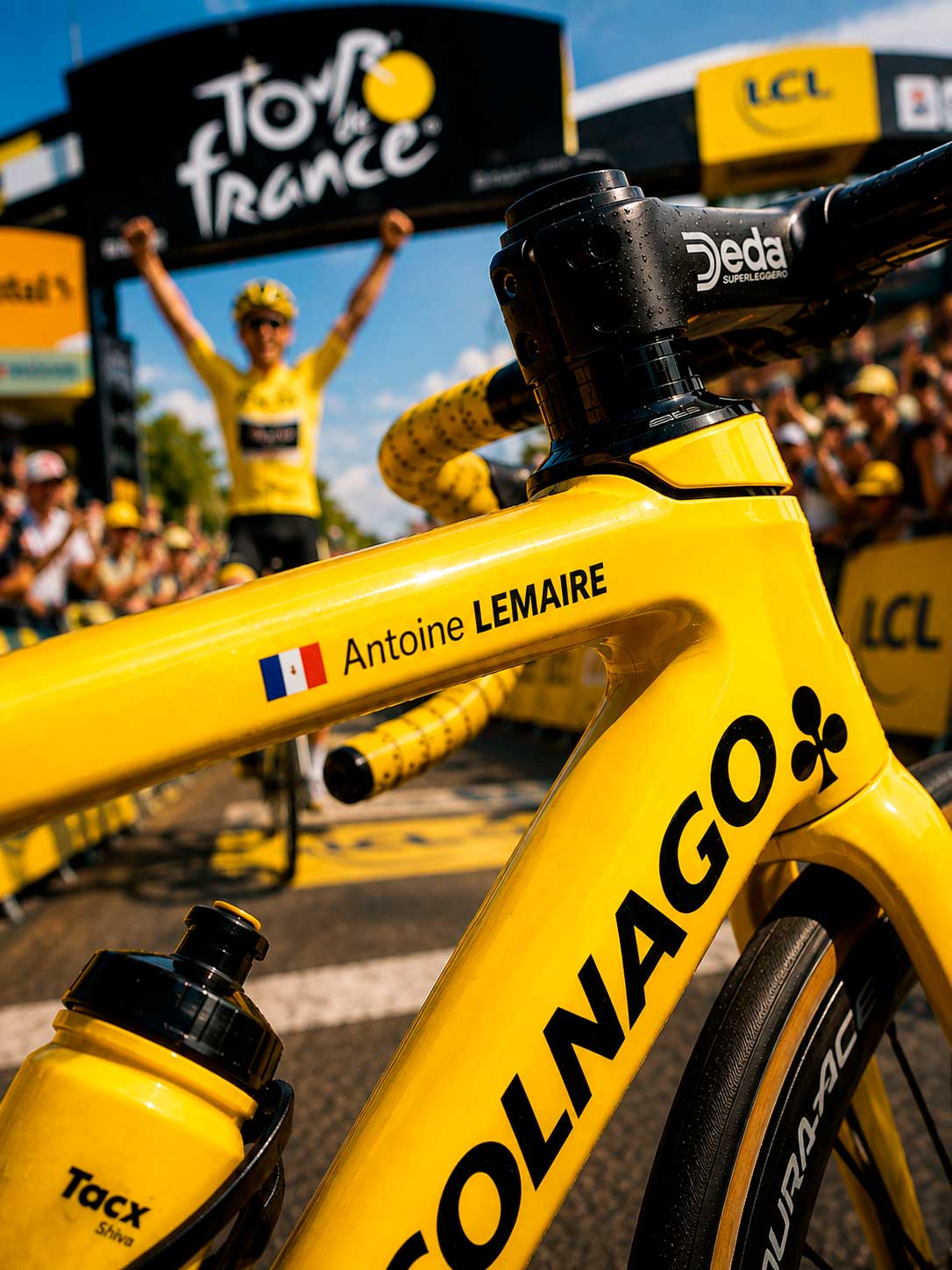 Colnago bike with a personalised name sticker at the Tour de France