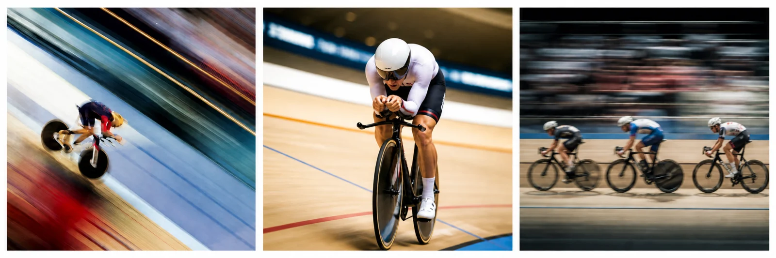 Track cyclists racing in a velodrome