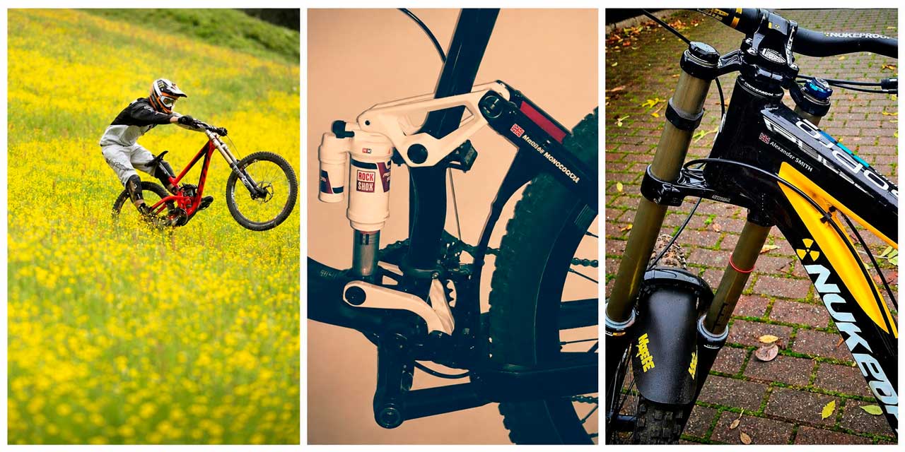 Downhill mountain biking and personalised frame sticker collage