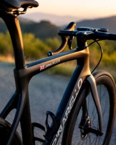 Custom bike name sticker on a road bike top tube