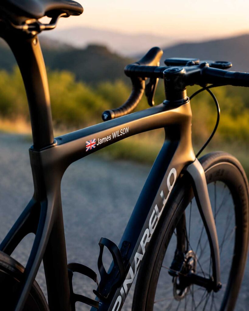custom name and flag bike decal close-up