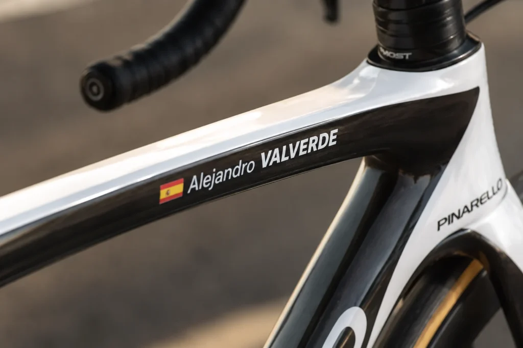 Personalised Alejandro Valverde name sticker on a road bike frame
