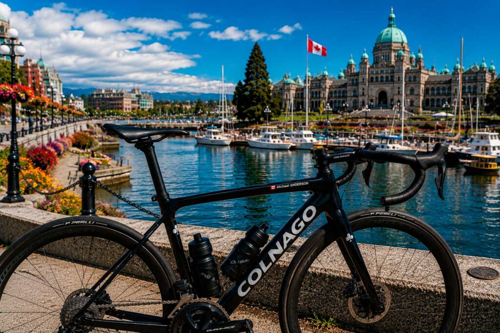 Road bike with a personalised name sticker by Victoria Harbour