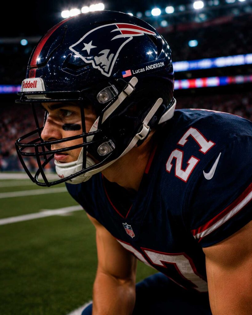 American football player wearing a personalised helmet