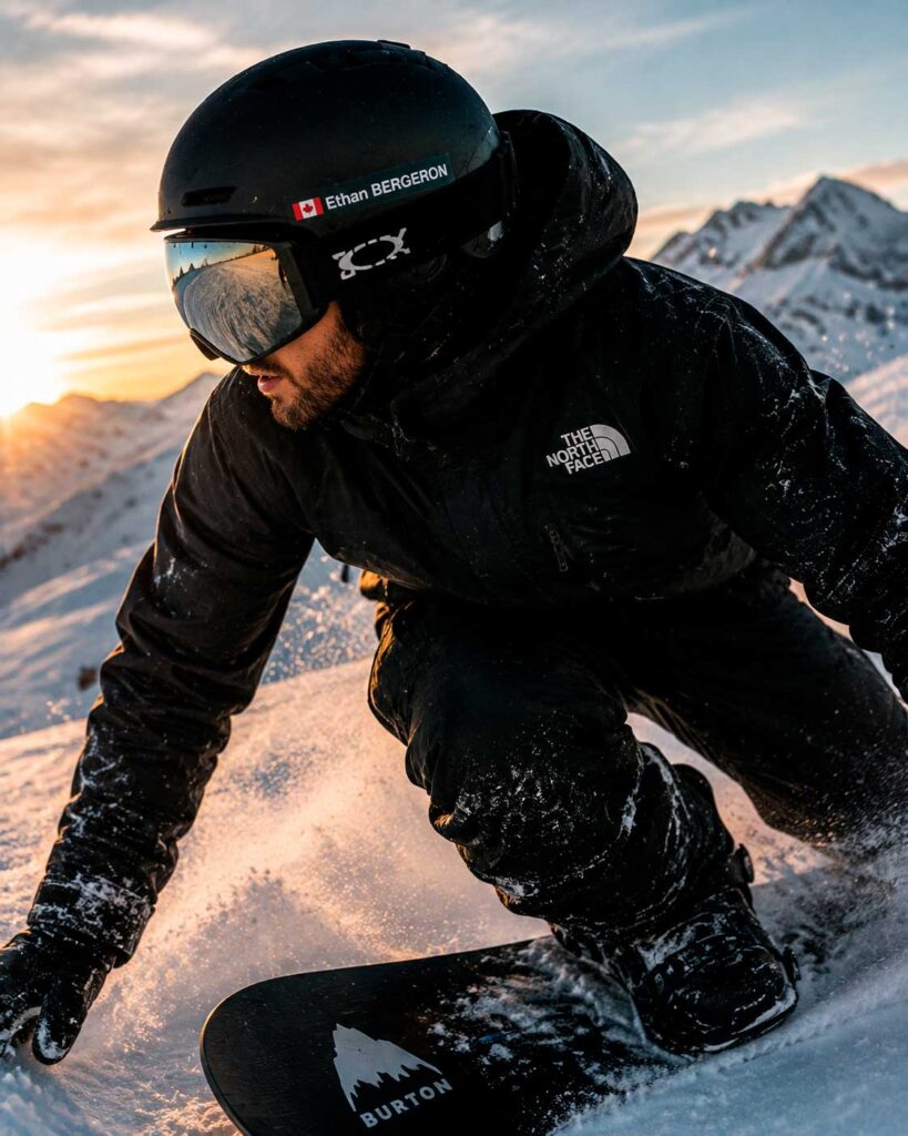 Snowboarder wearing a personalised helmet
