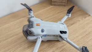 Spanish drone operator ID sticker applied to the top of a DJI drone