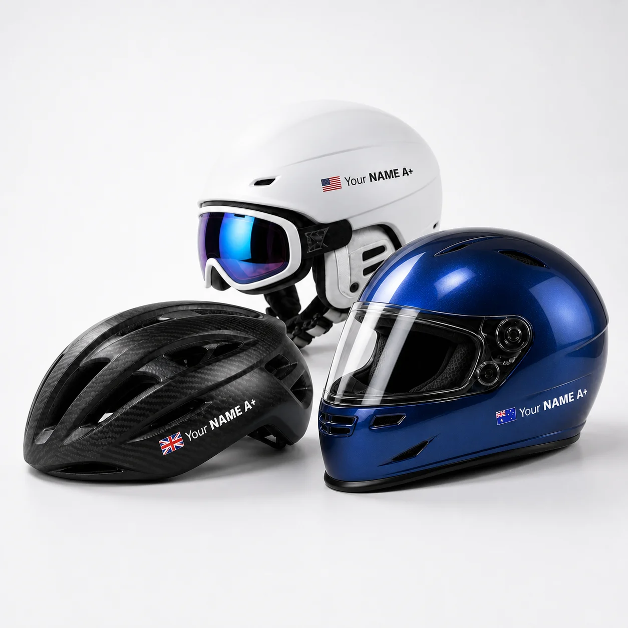 Cascos de ciclismo, esquí y motor con pegatinas personalizadas