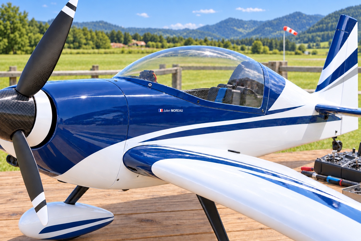 RC plane with a Pegatin pilot name and flag