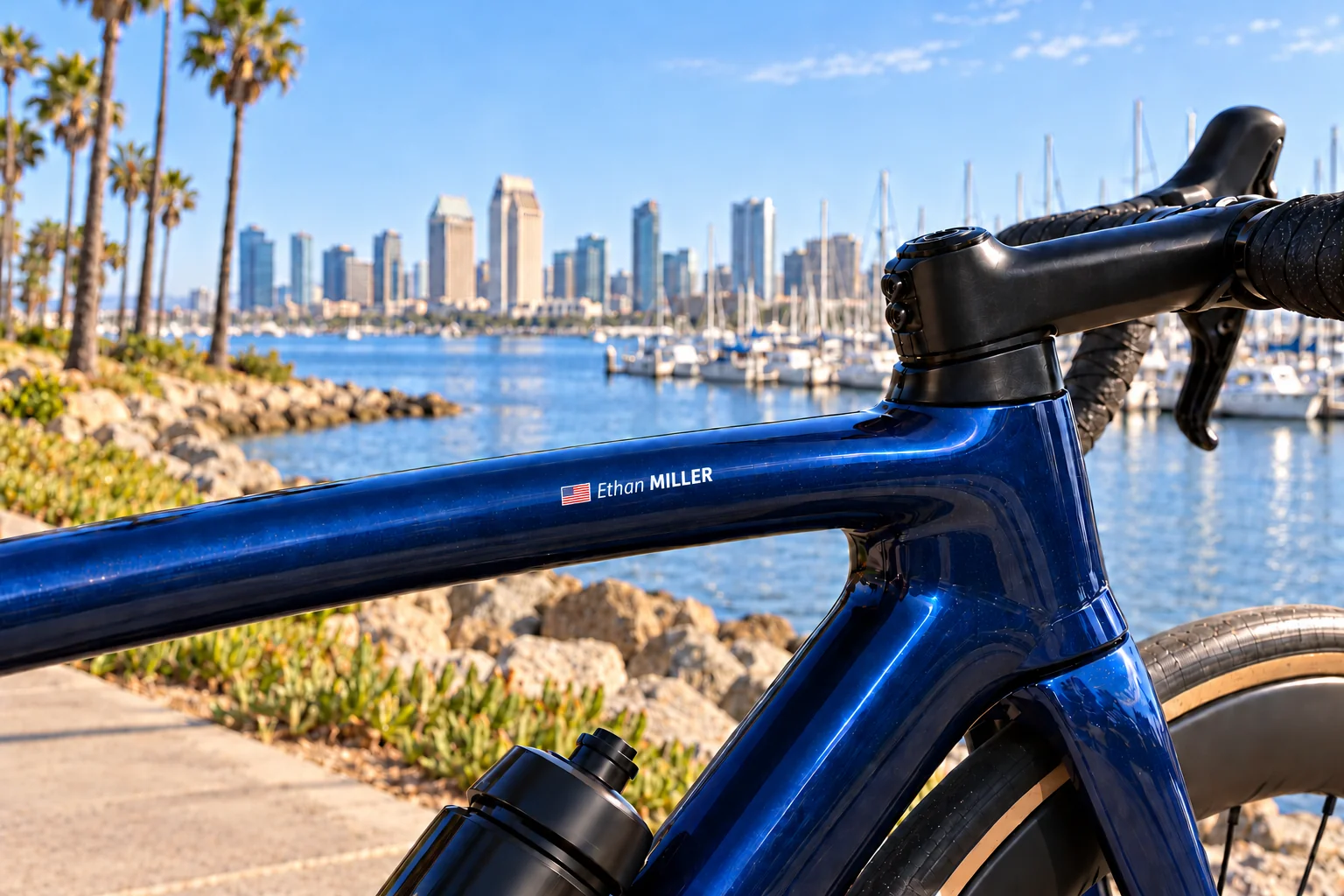 Vélo de route avec autocollant Pegatin personnalisé, drapeau et nom Ethan MILLER